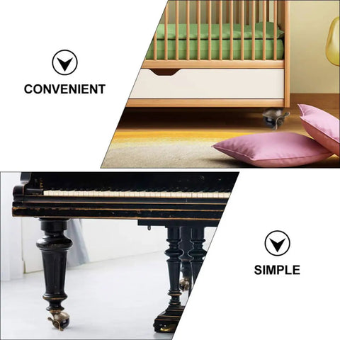 4 Piece Retro Vintage Brass Casters 2 Inch Swivel Furniture Wheels With Brakes Heavy Duty Smooth Rolling Caster Set For Home Office, shown on crib and piano.