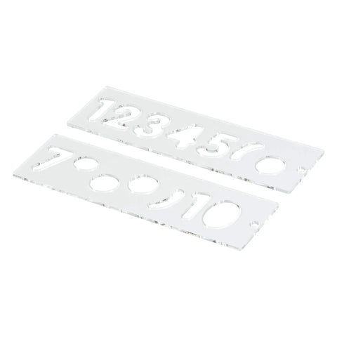 Clear Plastic Routing Template Set featuring block numbers 0-9, ideal for precise signage and router jobs, measures 2 1/4 inches tall.