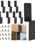 Beefy Heavy Duty Z Shape Bracket Set 3x5 Inches 8 Pcs Z Shape Pergola Brackets Double Angle Channel Supports For Wood Shelves And Timber Carbon Steel With Rust Resistant Black Powder Coat shown with screws and installation example.