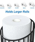 Black Toilet Paper Holder Stand For Bathroom, Freestanding Toilet Paper Storage Organizer With Four Roll Capacity shown with mega roll