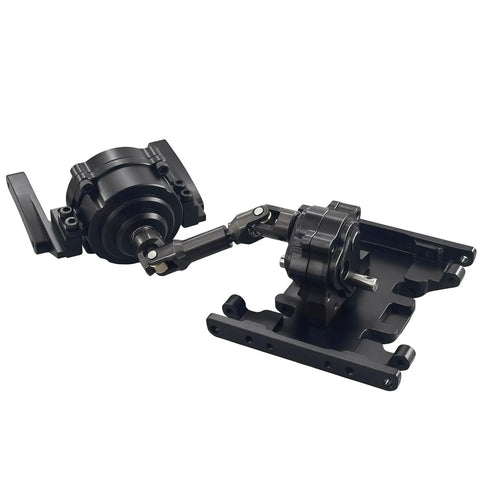 Front Planetary Gearbox And Transfer Case Skid Plate Set With Short Drive Shaft For 1x10 RC Crawler SCX10 II Chassis Black