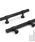 Slick 3 Inch Matte Black Cabinet Pulls 25 Pack For Kitchen Cupboards And Dresser Drawers, T Bar Hardware, screws shown