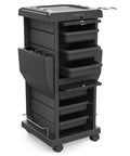 Pro Salon Trolley Cart With Lockable Trays And Holders, Space Saving Mobile Storage For Hair Salons And Beauty Stations, Black