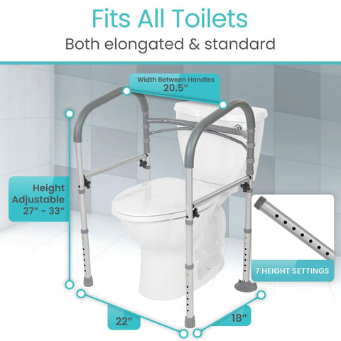 Heavy Duty Folding Toilet Safety Rail Rust Proof Bathroom Assist Bar For Seniors And Weak Knees, adjustable 27 to 33 inches.