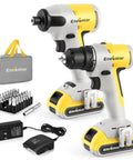 Cordless Drill Combo Kit With 20V Brushless Drill Driver And Impact Driver, LED lights, batteries, charger, accessories, bag