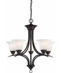 Trinidad 5 Light Chandelier In Antique Bronze Finish, LED Compatible With White Alabaster Glass, Transitional Ceiling Fixture