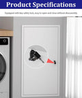 Hella Tough Aluminum Attic Access Door With Secure Key Lock For Drywall Ceilings Walls showing key lock detail in a laundry area.
