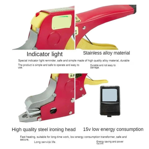 Heavy Duty Electric Strapping Machine With Heat Welding Tool Kit For Portable PP Banding, showing indicator light and stainless alloy material.