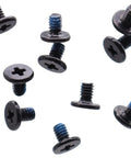 10 Pack M2X3mm Phillips Flat Head Screws Nickel Coated Steel for M2 NVMe SATA SSD Drive Mounting, showing black screws with blue thread.