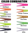 Color combinations of split tail grub worms in All In One Trout Fishing Lure Kit 165 Piece Set With Split Tail Grub Worms Shad Dart Jig Heads Floats And Sinkers For Creek And River Freshwater Fishing Ideal For Seasonal Trout Crappie And Panfish.
