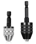 Two Pack Keyless Drill Chuck Set For Impact Driver With Quick Change One Quarter Inch Hex Shank Dual Size Chucks Zero Point Three To Six Point Five Millimeters And Zero Point Three To Three Point Six Millimeters Easy Bit Swaps Conversion Adapter