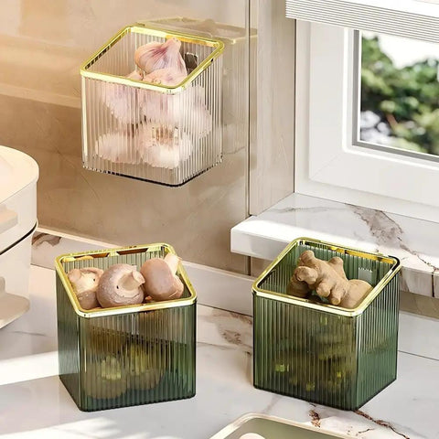 No Drill Adhesive Wall Shelves 3-In-1 Hanging Organizer Floating Storage Bins for kitchen mounted on tile wall.