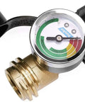 Propane Tank Gauge Level Indicator And Leak Detector For QCC1 Type 1 Tanks Color Coded Gas Pressure Meter For Cylinder BBQ Grill RV Camper Heater And Other Appliances No Guesswork Readout brass gauge with colored dial and cover visible