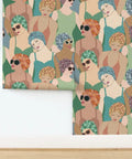 Hella Durable Art Deco Wallpaper Featuring Elegant Feminine Designs With Super Tough Linen Texture Surface And Pvc Free Type Ii Professional Covering For Interiors And Living Rooms, patterned with vintage women in swim caps.