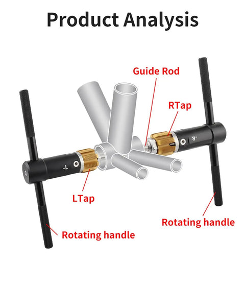 Bottom Bracket Tapping Tool Set For Bike Frames, Pro Grade Aluminum Alloy Taps 1.37x24, split design components labeled
