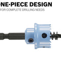 Bosch HTW78 7/8 in Edge™ Impact Tough™ hole saw with blue housing and hex shank (side view)