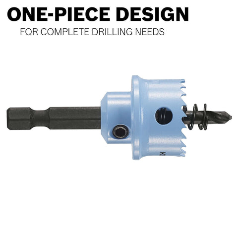Bosch HTW78 7/8 in Edge™ Impact Tough™ hole saw with blue housing and hex shank (side view)