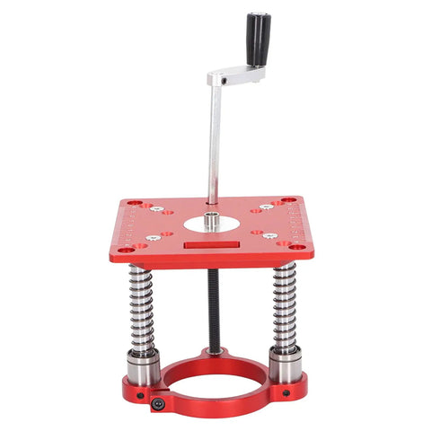 Adjustable Router Table Lift System With Aluminum Insert Plate For Engraving And CNC Fine Processing Pro Grade DIY Friendly Woodworking Setup Wide Application Easy Clamping Anodized Durable Metal Build, red with hand crank