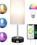 Smart RGB LED Bedside Lamp With USB Charging Ports, Multicolor Dimmable Table Light For Bedroom That Works With Alexa And Music Sync