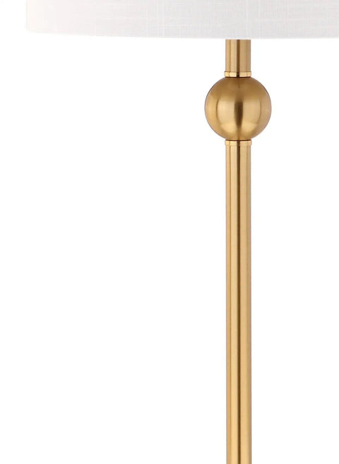 Close-up of Dope Brass LED Table Lamps Set of 2 With Crystal Bases Mid Century Modern Sputnik Design, showing brass stem and white shade