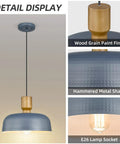 Lit Hammered Metal Pendant Light With Adjustable Height Modern Ceiling Hanging Fixture For Kitchen Island Faux Wood Top Iron Pendant