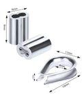 Close-up of aluminum crimp sleeves and a stainless thimble from Vinyl Coated Stainless Steel Picture Hanging Wire Rope Cable Kit.