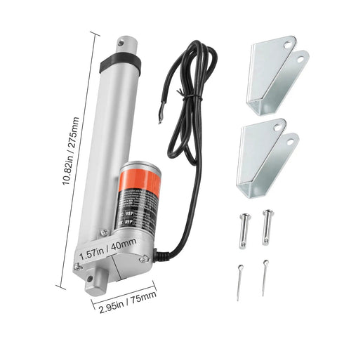 12V Linear Actuator With 6 Inch Stroke, 330 Lb Load, Quiet Under 60dB, Mounting Bracket Included, IP54 Weatherproof, Black