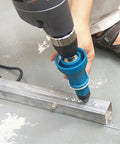 Using a drill with a blue attachment on metal with Top Shelf Stainless Steel Blind Rivets 100 Piece Bundle 1 8 By 7 16 Dome Head Fasteners for repairs.
