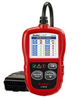 Front view of AL319 OBD2 Scanner Car Code Reader for Engine Fault Codes, CAN Diagnostic Tool showing I/M monitor status on screen.