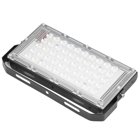 Sanpyl LED Flood Light 50W 12V Outdoor White for Courtyards, with clear lens and black body, ideal for outdoor lighting.