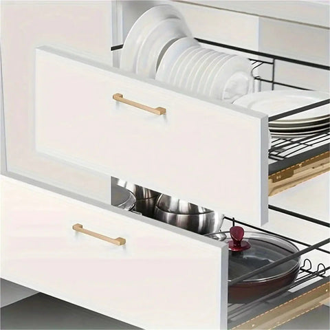 12 Pcs Matte Golden Aluminum Cabinet And Drawer Pulls Set, 192mm Length installed on white kitchen drawers.