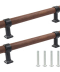 Two Pack Wooden Drawer Pull Handles Set With 128mm Center Hole Spacing For Kitchen Cabinets And Dressers, includes screws