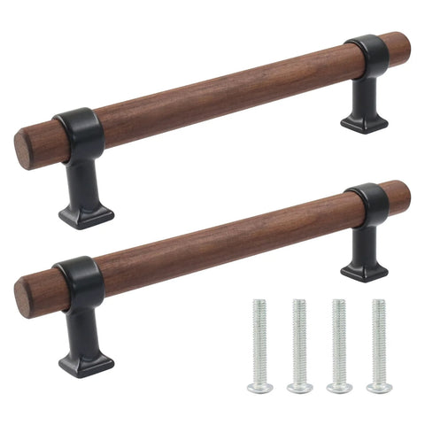 Two Pack Wooden Drawer Pull Handles Set With 128mm Center Hole Spacing For Kitchen Cabinets And Dressers, includes screws