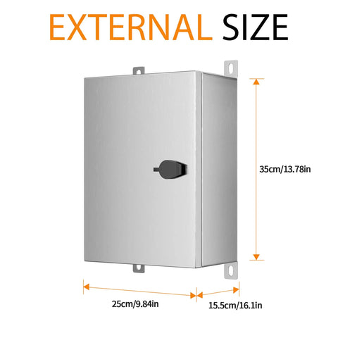 Built Tough 304 Stainless Steel Electrical Enclosure Box IP65 Weatherproof Sealed Housing dimensions 25cmx15.5cmx35cm