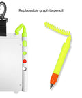 Foldable Dive Slate With Pencil For Scuba And Tech Diving Underwater Writing Board That Clips To Your BCD shown with pencil