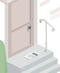White finish Indoor Wooden Stair Hand Rail With Wall Mount And Metal Brackets at entrance for safe elderly support