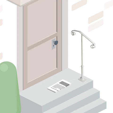 White finish Indoor Wooden Stair Hand Rail With Wall Mount And Metal Brackets at entrance for safe elderly support