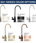 Color options for Heavy Duty Brushed Nickel RO Drinking Water Faucet for Under Sink Filtration Systems, various finishes displayed.