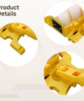 Close-up of No Sweat Paint Roller Set With Adjustable Extension Pole, showing yellow roller frame and clip details.
