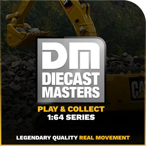 Image of Diecast Masters Play & Collect 1:64 Series logo with partial view of 1:64 Scale Cat 320F L Hydraulic Excavator Diecast Model 85690 For Collectors.