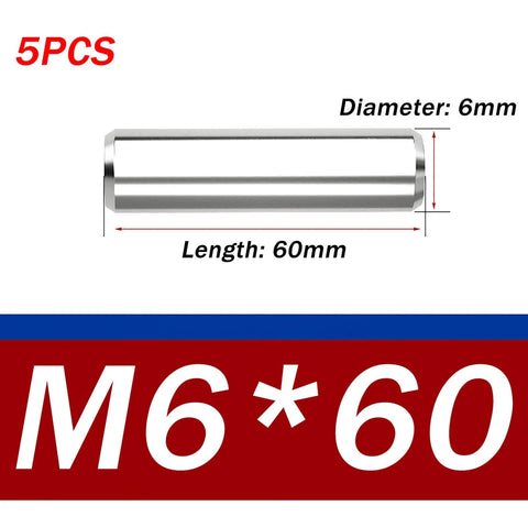 Stainless Steel Dowel Pins 6x60 Precision Ground 5 Pack For CNC Machines, Automotive Assembly, Woodworking, 3D Printing And Industrial Projects