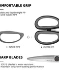 All Purpose Kitchen Scissors Workhorse Heavy Duty Stainless Steel Shears That Come Apart For Easy Cleaning With Soft Comfort Grip Handles, shown with TPR and PP handles