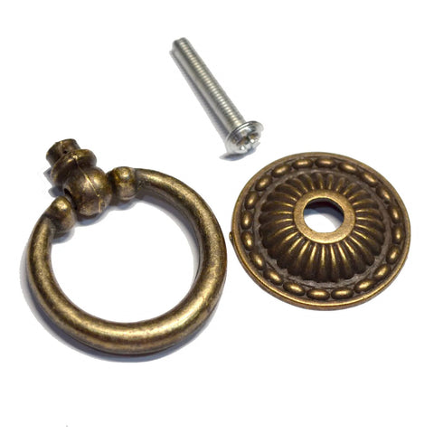 Close-up of 8-Piece Bronze Drawer Ring Pulls Set With Screws For Dresser Cabinet Wardrobe Chest Closet Vintage Decorative Hardware Antique Copper Finish