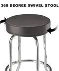 Swivel Bar Stool With Padded 14.5 Inch Seat For Garage And Shop, Heavy Duty Steel Frame With Chrome Plated Legs, Black