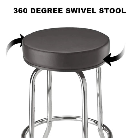 Swivel Bar Stool With Padded 14.5 Inch Seat For Garage And Shop, Heavy Duty Steel Frame With Chrome Plated Legs, Black