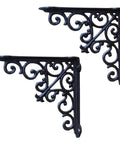 2 Pack Wall Mounted Shelf Brackets Built Ridiculously Tough And Dang Heavy Duty Vintage Cast Iron L Shape Corner Brace design with scrollwork.