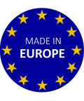 Blue circle badge with European Union stars and text 'Made in Europe'
