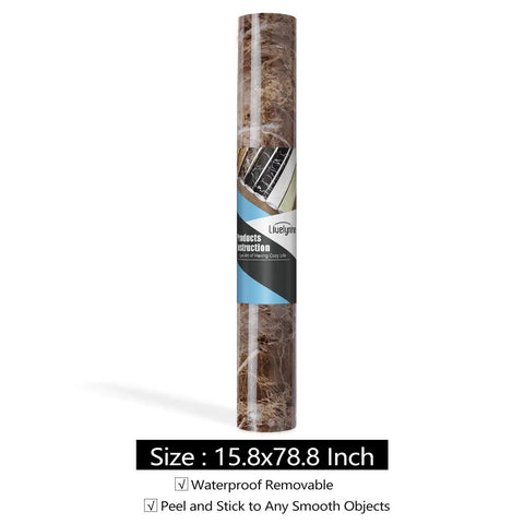 Peel And Stick Marble Countertop Vinyl Wrap 15.8 By 197 Inch Self Adhesive Brown Marble Waterproof Kitchen And Bathroom Cover Roll