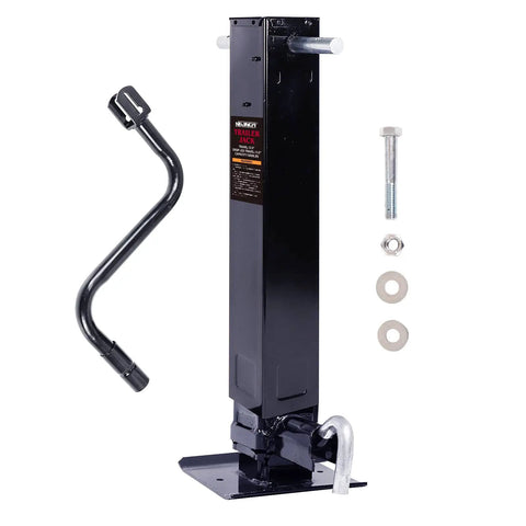 Heavy Duty 12000 Lbs Trailer Jack With WeldOn Square Tube Sidewind Crank 12.5 Inch Vertical Travel Drop Leg And Foot Plate For RVs And Equipment Haulers Black