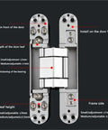 Slick Heavy Lift Invisible Door Hinges With Tight Adjustability For Outward Opening Wood Doors Providing A Clean Hidden Mount And No Drama Silver Finish Hardware Setup showing adjustment points and installation details.